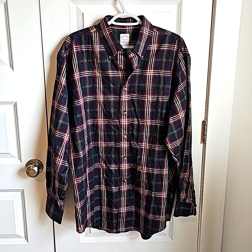 Brooks Brothers 100% Supima Madison Cotton Plaid Button Down in Men's Large EUC